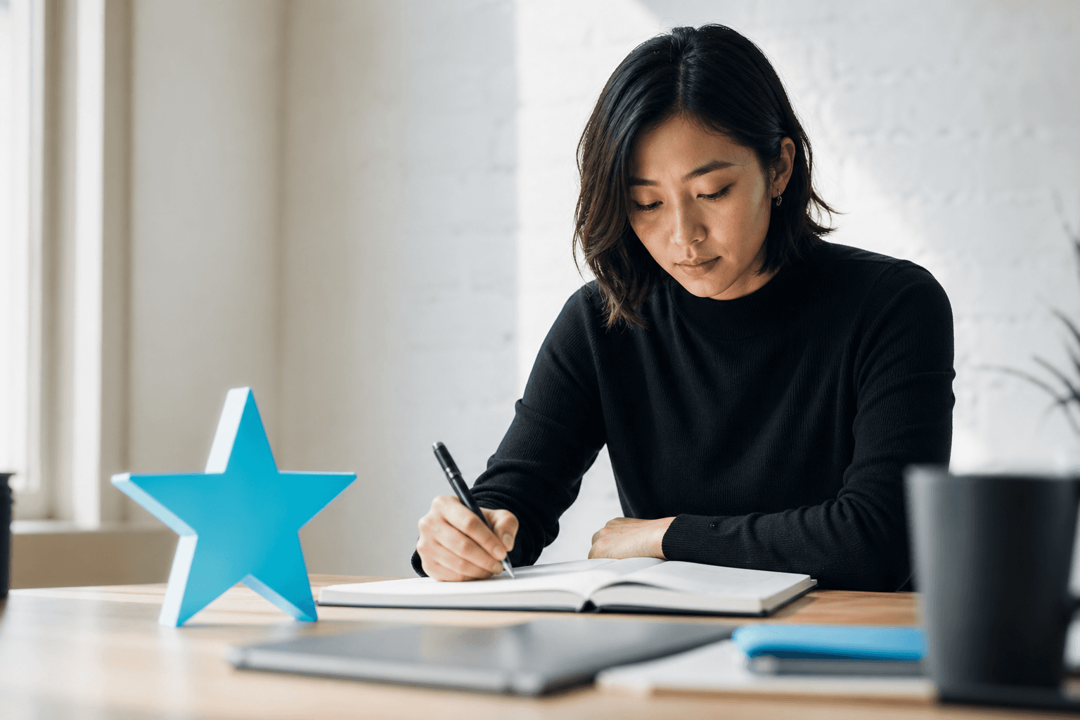 woman-preparing-interview-blue-star